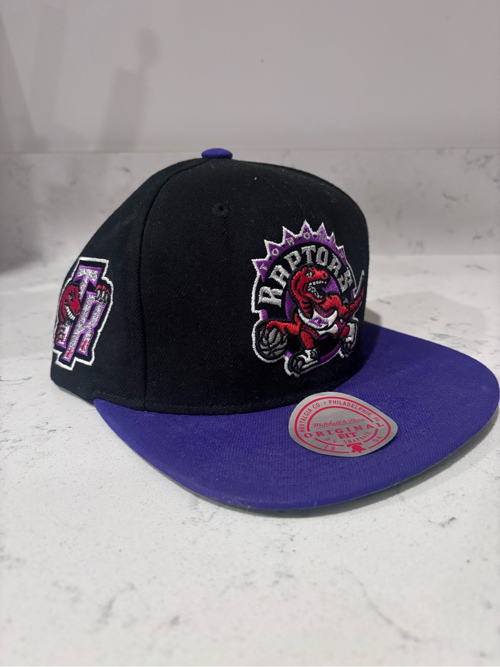 Mitchell & Ness Toronto Raptors Snapback Hat Black Purple Vintage Logo HWC Cap